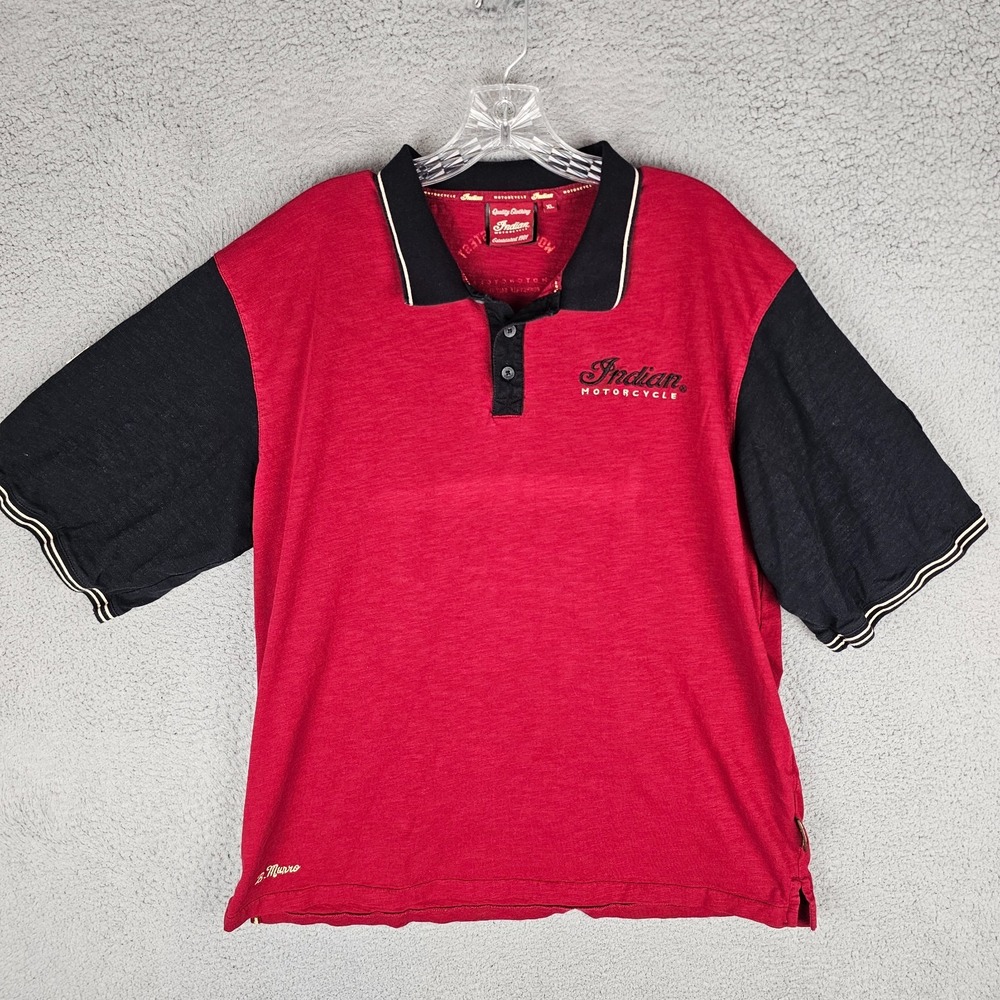 Indian Motorcycle Polo Shirt Mens XL Embroidered Logo Golfwear Side Slit Popover